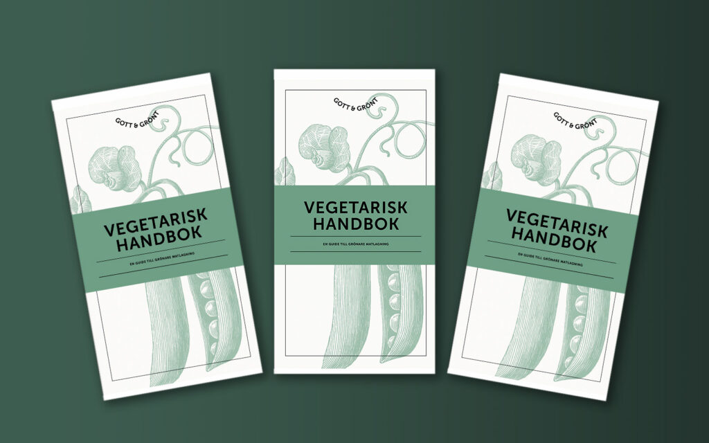 Tre Vegetarisk Handbok - Gott och Grönt ligger bredvid varandra mot en grön bakgrund.