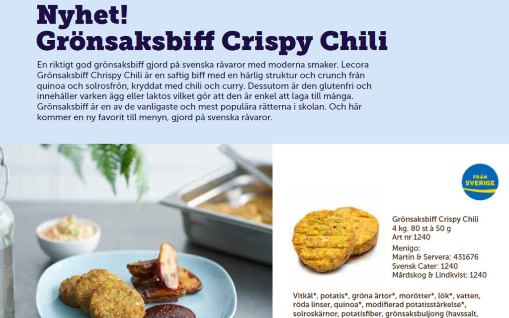 Mockup av broschyr för Lecora Grönsaksbiff Crispy Chili.