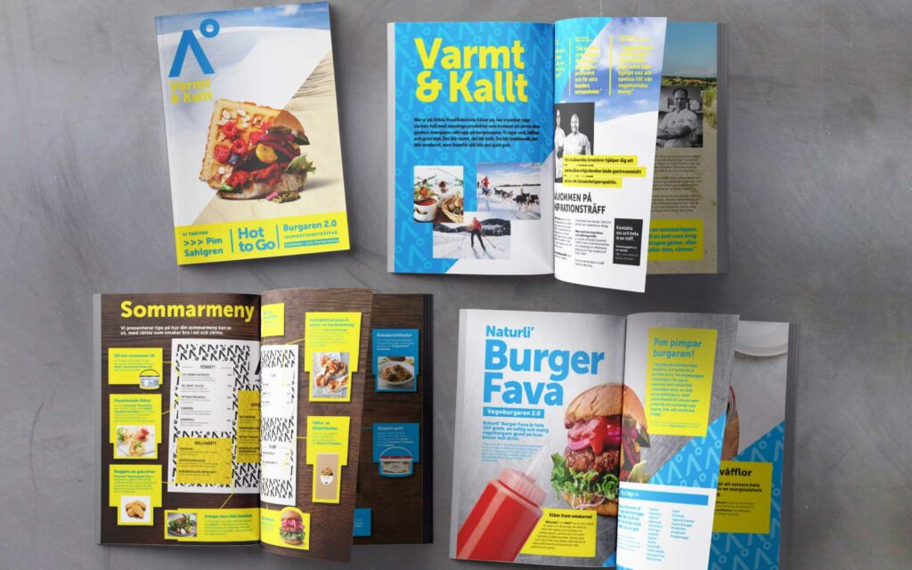 Fyra olika uppslag av broschyren Varmt och Kallt.