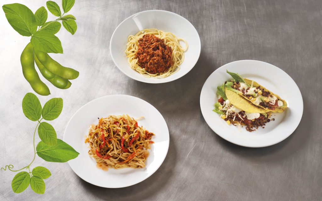 Anamma ärta och solros tre tallrikar med Bolognese tacos och asiatisk wok