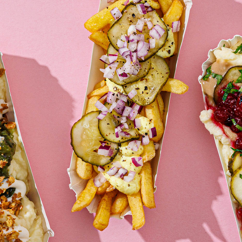 Take-away med Köpenhamnspommes.