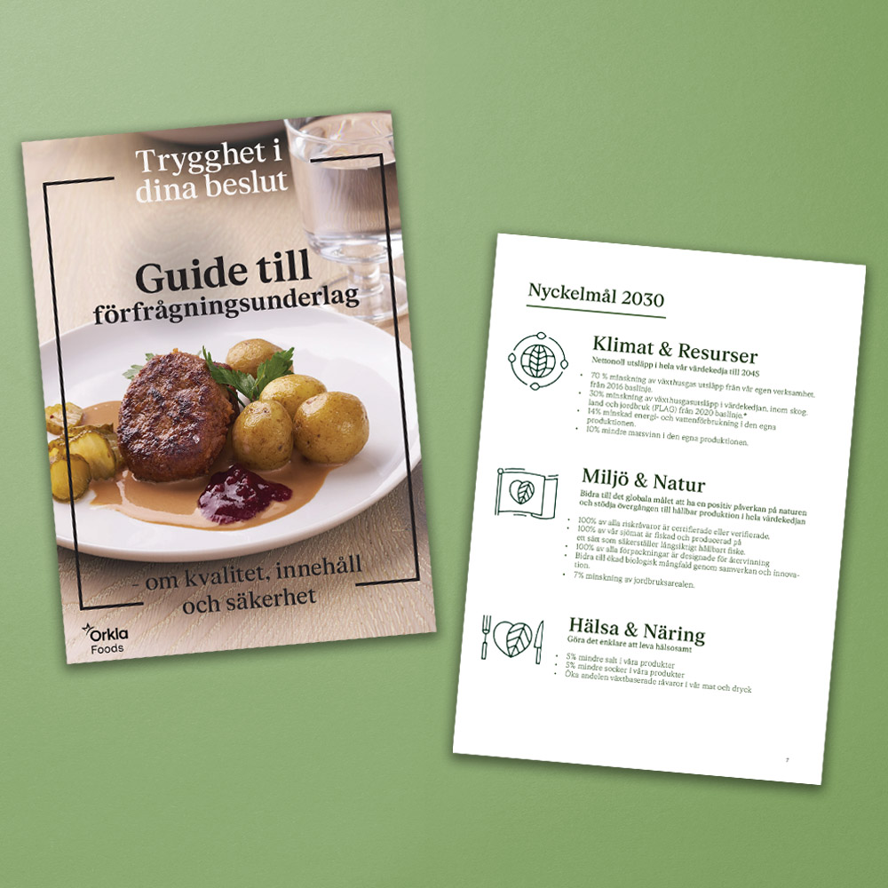 Framsida och hållbarhetssida ur vår Guide till förfrågningsunderlag.