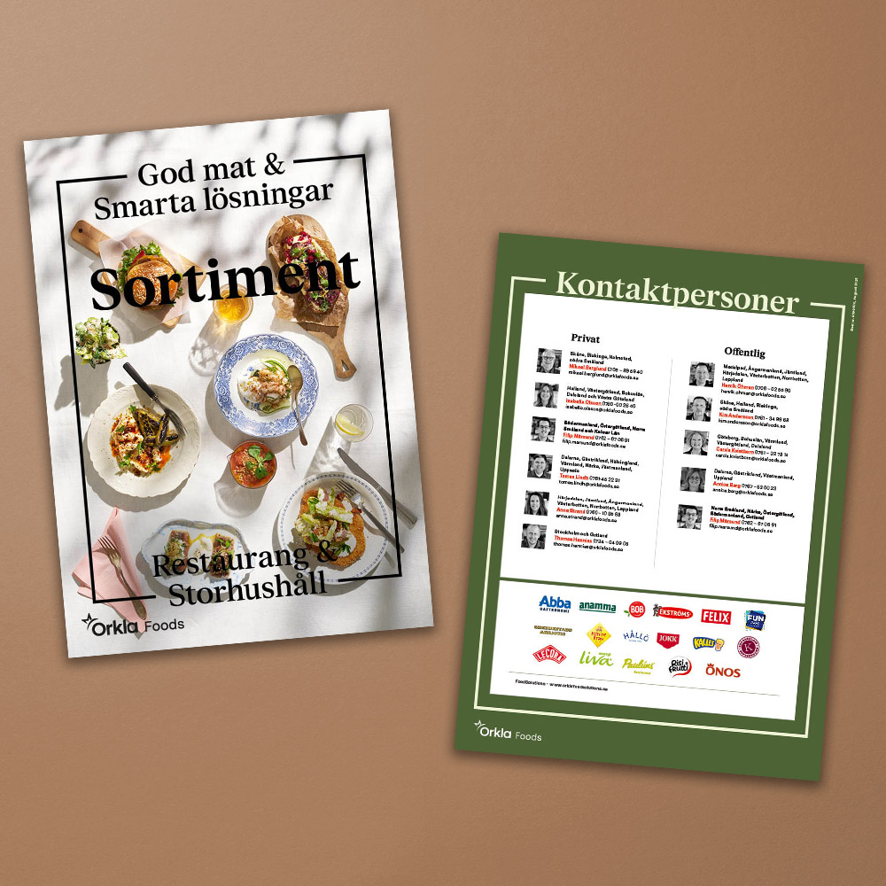 Fram- och baksida av Orkla FoodSolutions sortimentskatalog för höst/vinter 2025.