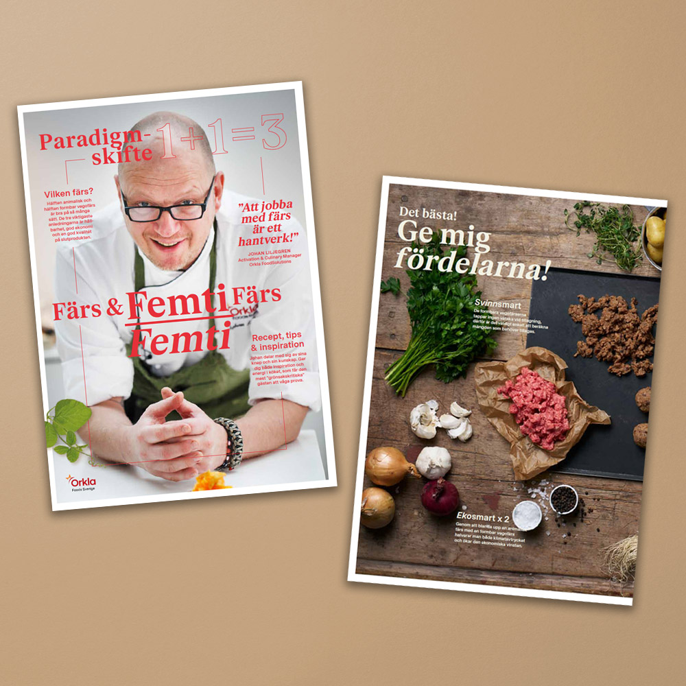 Sidor ur inspirationsbroschyr om 50/50-matlagning.