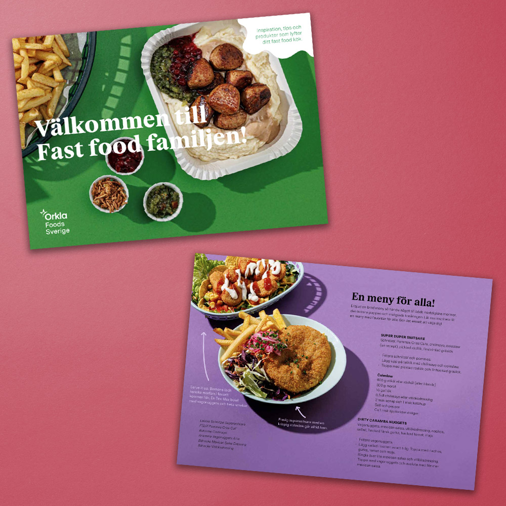 Två sidor ur inspirationsbroschyren Fast Food Familjen.