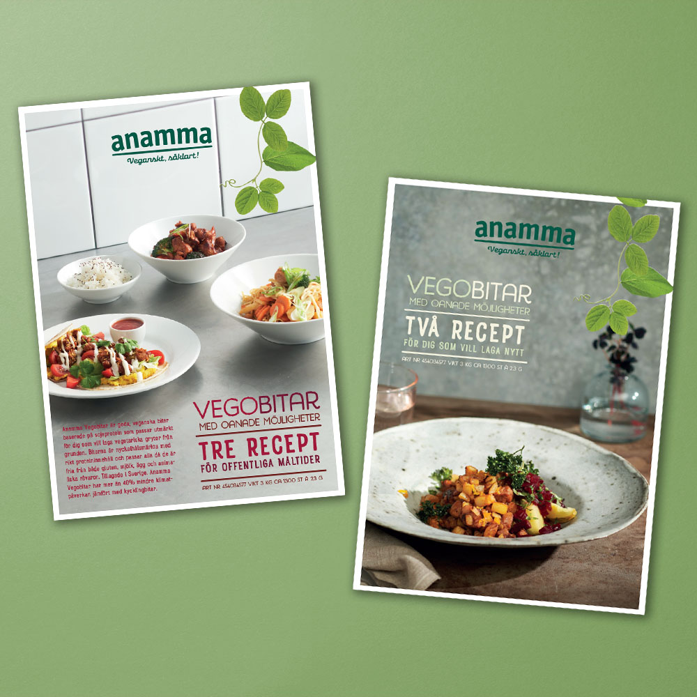 Mockup av broschyr med Anamma Vegobitar.