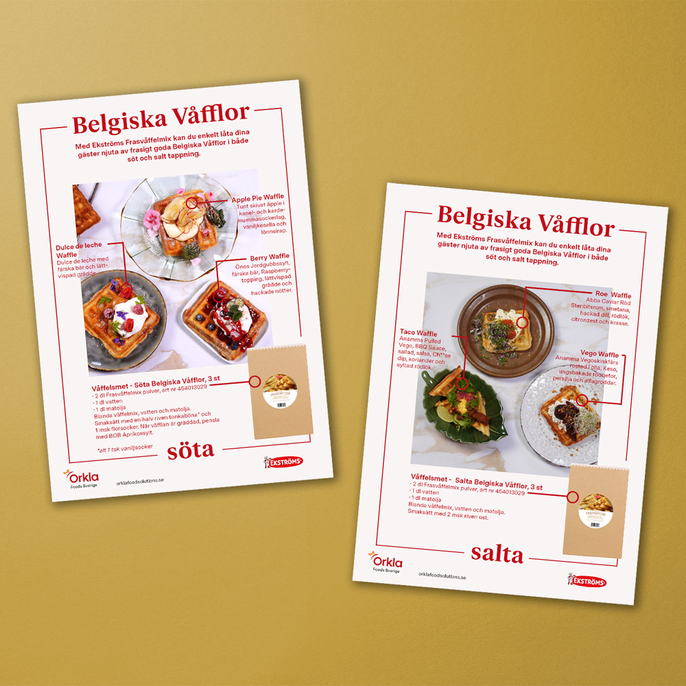 Mockup av receptblad med Ekströms Belgiska Våfflor.