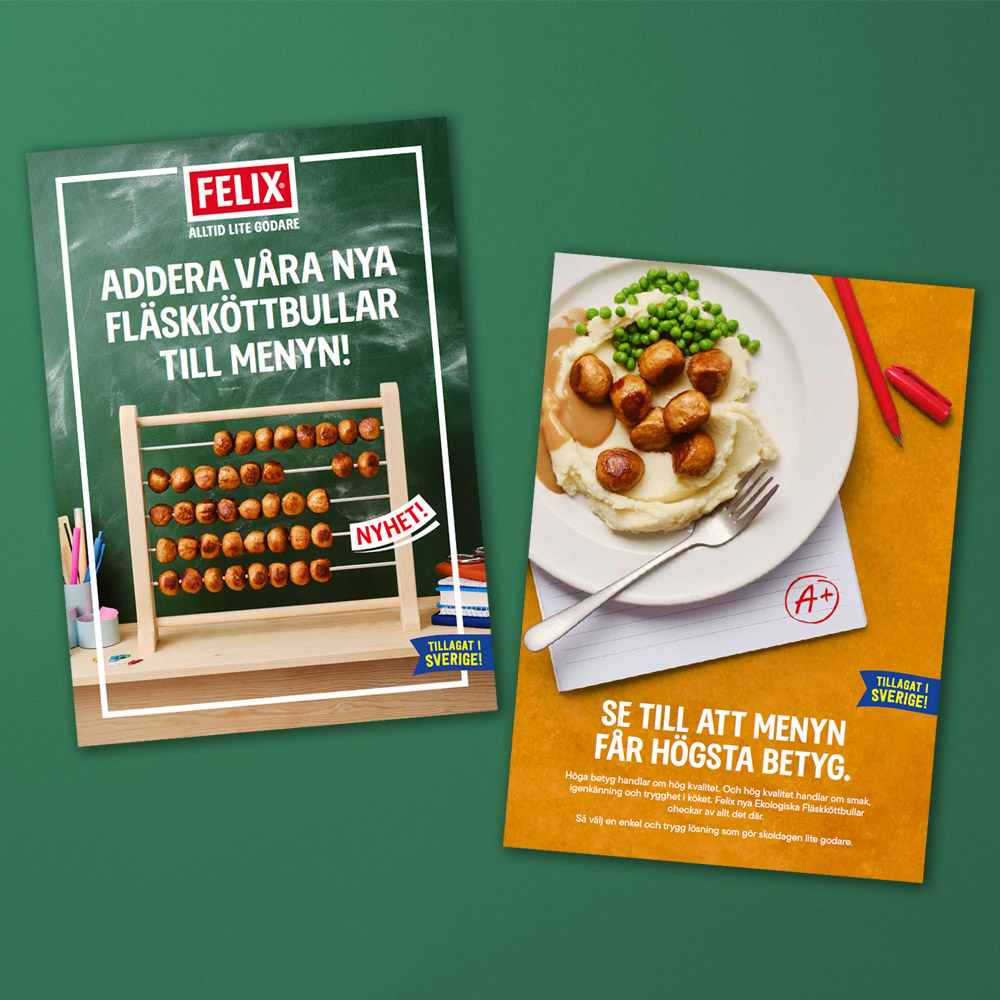 Mockup av broschyren om FELIX Köttbullar Fläsk, KRAV Eko