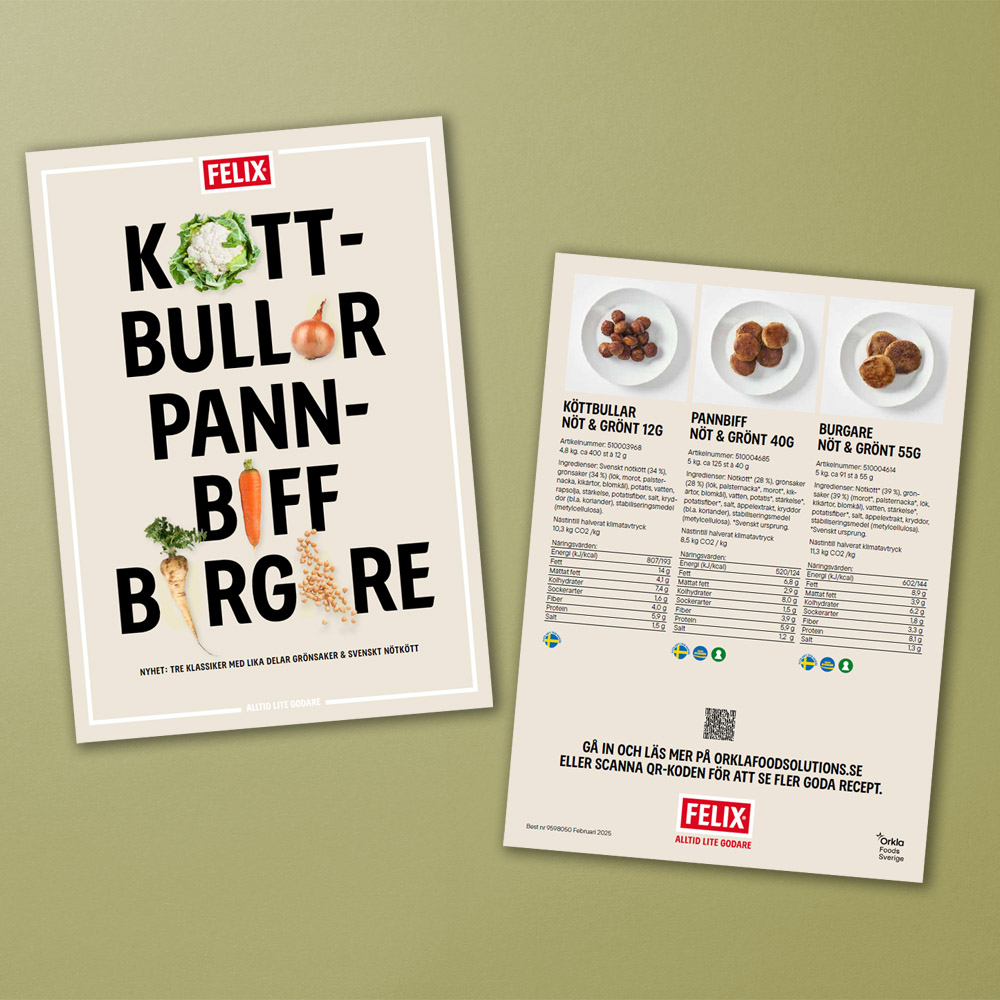 Mockup av broschyren om FELIX Nöt & Grönt-sortiment.