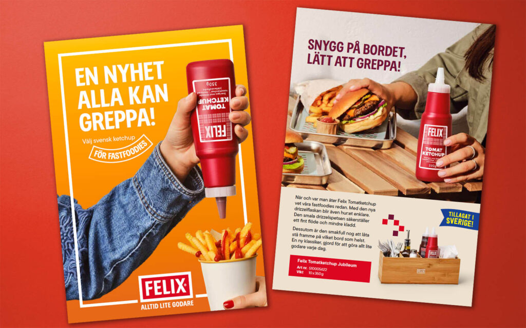 Mockup av broschyr om FELIX Tomatketchup Jubileum.