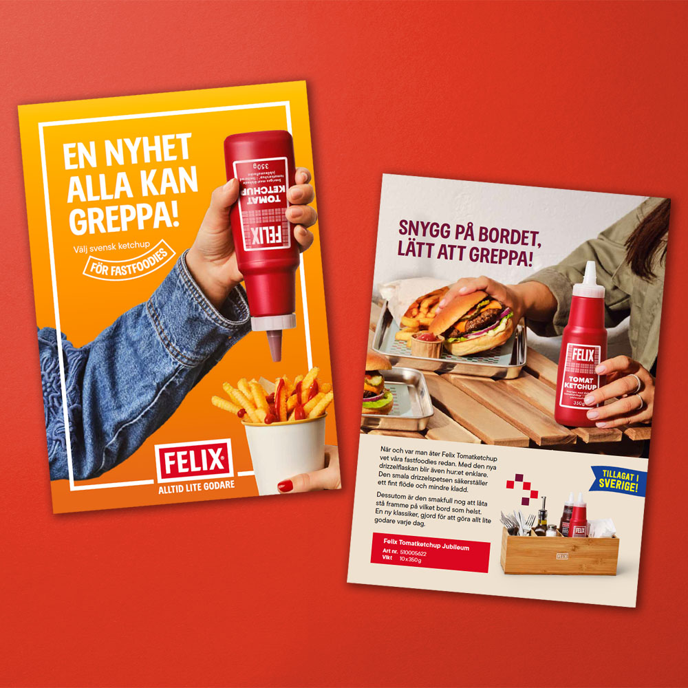 Mockup av broschyr om FELIX Tomatketchup Jubileum.