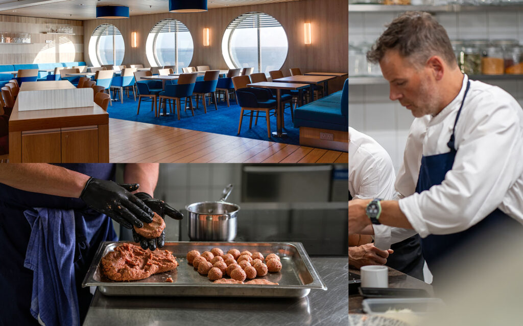 Flera bilder på restaurang på Stena Line, 50/50 och kocken Jakob Lells.