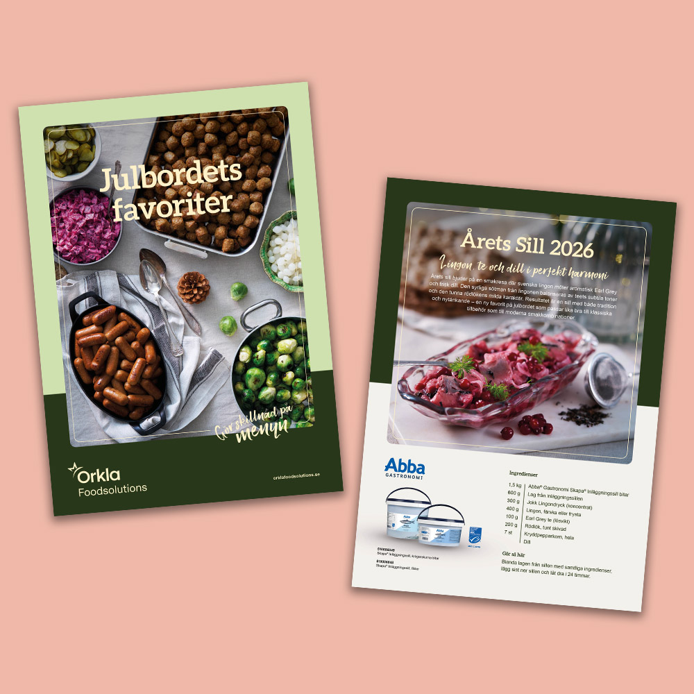 Framsidan och annan sida ur vår folder för julbord 2026.