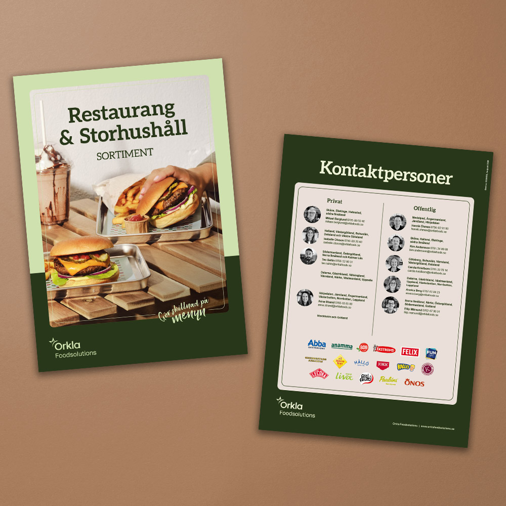 Fram- och baksida av sortimentskatalog för Foodsolutions, augusti 2026